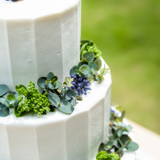 ケーキはシンプルな2段でグリーンを沢山飾りました。