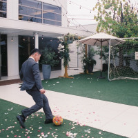 ガーデンにサッカーゴールを置いてイベントを行いました。