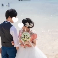 併設ビーチでの記念撮影