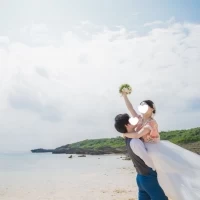 併設ビーチでの記念撮影