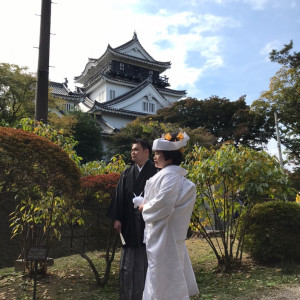 岡崎城と新郎新婦|601962さんの龍城神社の写真(1333163)