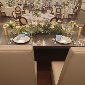 ボヌール。高砂席テーブルコーディネート例|607560さんのホテル メルパルク大阪(ワタベウェディンググループ)（営業終了）の写真(1393908)