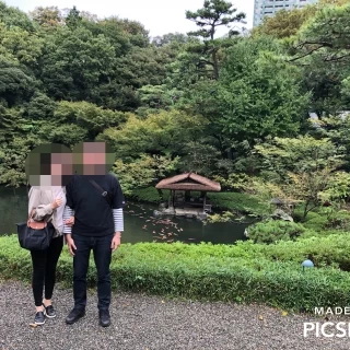 美しいお庭で写真撮影