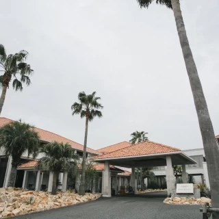 椰子の木や建物の外構がわくわく感を引き立たせてくれる