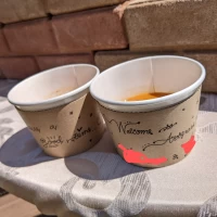 出来立てスープか美味しかった。カップは手書きの名前入りです。
