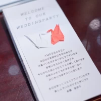 鶴をつけた席次表。偶然ハートになりました♡
