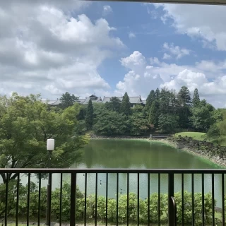 奥に見えるのが奈良ホテルです。
鹿が来ることもあるそうです
