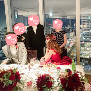 ドレス、ヘア、ブーケ、装花が夜景に映えました