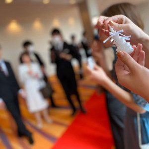レッドカーペットに沿って招待客が並び、シャボン玉を使います|646248さんのANAクラウンプラザホテル神戸の写真(1687990)