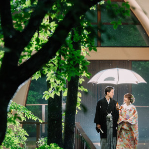 雨の中の撮影も素敵でした|650655さんの軽井沢倶楽部 有明邸の写真(1722376)