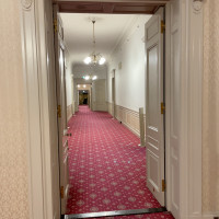 廊下は赤いカーペットで上質な雰囲気です