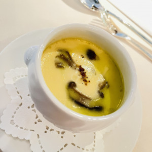 スープ　茶碗蒸し風で中にチーズやキノコが入っていました|656747さんのANAクラウンプラザホテル熊本ニュースカイの写真(1765102)