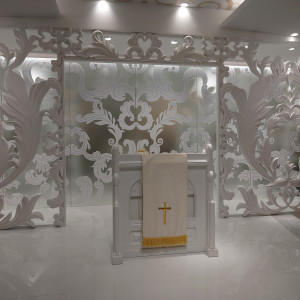 祭壇(祭壇正面の壁は立体感あり)|662539さんのウエディングホール ラ・ボア・ラクテの写真(1813683)