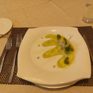 前菜・魚介とそら豆ソース添え|665410さんのMarie Cuore（マリクオーレ）の写真(2440449)