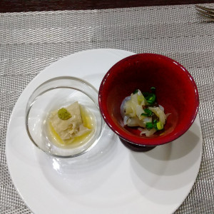 前菜：湯葉とイカの塩昆布和え|665410さんのBIANCARA HILLSIDE TERRACE（ビアンカーラ ヒルサイドテラス）の写真(2568411)