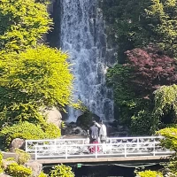 滝の前で撮影できます
