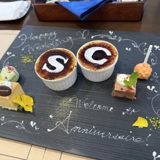 試食のデザート。ブリュレが美味しい！