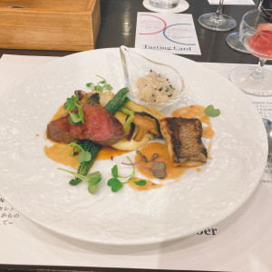 試食した鴨肉とリゾットと焼き魚が載ったプレート|669910さんのザ マグナス 東京（THE MAGNUS TOKYO)の写真(1954870)