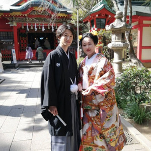 挙式場の前で|669910さんの江島神社(チアーズブライダルプロデュース)の写真(1865749)