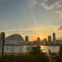 会場前からの夕日