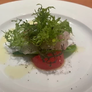 鯵のカルパッチョ。他は美味しそうすぎて食べる前に撮り忘れ。