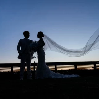 夕日の前撮りがとても素敵でした！