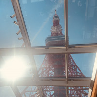 見上げると青空と東京タワー