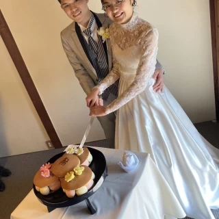 自作のどら焼きケーキ入刀