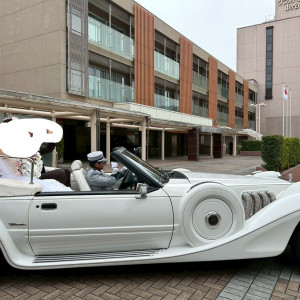 フラワーシャワーの後、新郎新婦が車で退場していきました|694598さんのホテルグランドヒル市ヶ谷の写真(2407840)