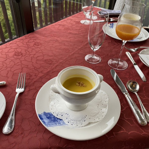 お料理を試食した時にでてきた、かぼちゃのスープです。|698305さんのGAMAGORI CLASSIC HOTEL（蒲郡クラシックホテル）の写真(2103929)