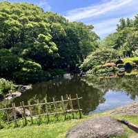 ホテルの外は公園です。