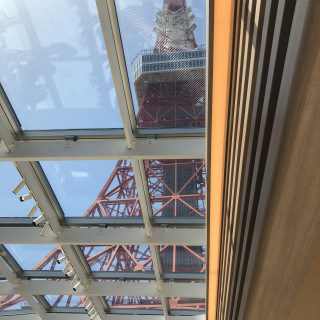 上を見上げると迫力ある東京タワーが見える