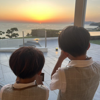 披露宴会場からの夕日