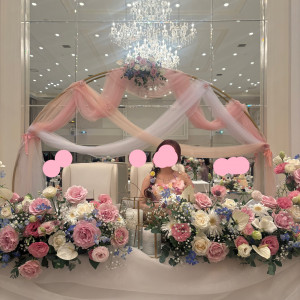 テーブルタイプの高砂。装花はかなりこだわりました。|707189さんのララシャンス迎賓館 高知の写真(2479654)
