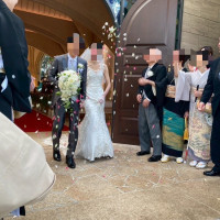 フラワーシャワーと、オプションでつけたシャボン玉で写真映え