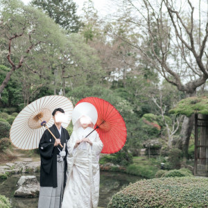 庭園にて番傘を持って撮影|718763さんの桜鶴苑の写真(2464841)