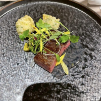 黒毛和牛サーロインの網焼き 旬菜の磯辺揚げ 柚子餡