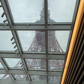 雨の日でもガラス越しに東京タワーが見えました。