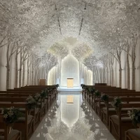 光の加減でバージンロードに映るのが素敵でした