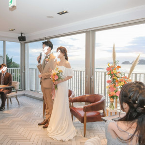 海をバックに披露宴|737756さんのTHE HARBOR TERRACE（ザ ハーバー テラス）の写真(2529607)