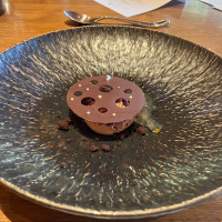 試食のデザート。柚子とチョコレートのコンビネゾン。