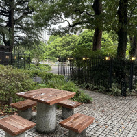 お庭から一段下がったところにベンチがあり、更に広く感じます。