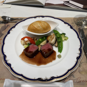試食のお肉料理|743261さんのガーデンヒルズ迎賓館（松本）/テイクアンドギヴ・ニーズウェディングの写真(2406822)