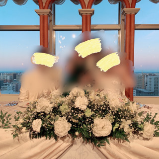 披露宴会場の新郎新婦側の場所です。日が落ちてきて綺麗です。
