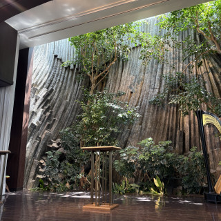壁面の岩や植物は天然の物でそれぞれに意味が込められています。