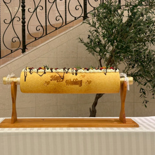 ケーキはバウムクーヘンにしました。
