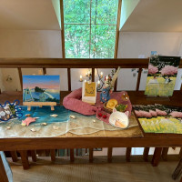 受付サイドのテーブルに飾り付けしました