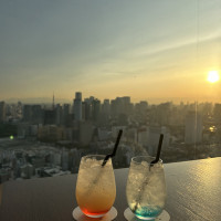 ウェルカムドリンクと夕陽
