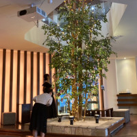 ロビー中央の新郎新婦の写真がつるされたビッグツリー