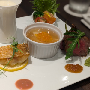 鯛の皮がパリパリで身はしっとり。
ジャガイモの冷製スープ最高|759864さんのLAZOR GARDEN NAGOYA（ラソール ガーデン 名古屋）の写真(2483658)